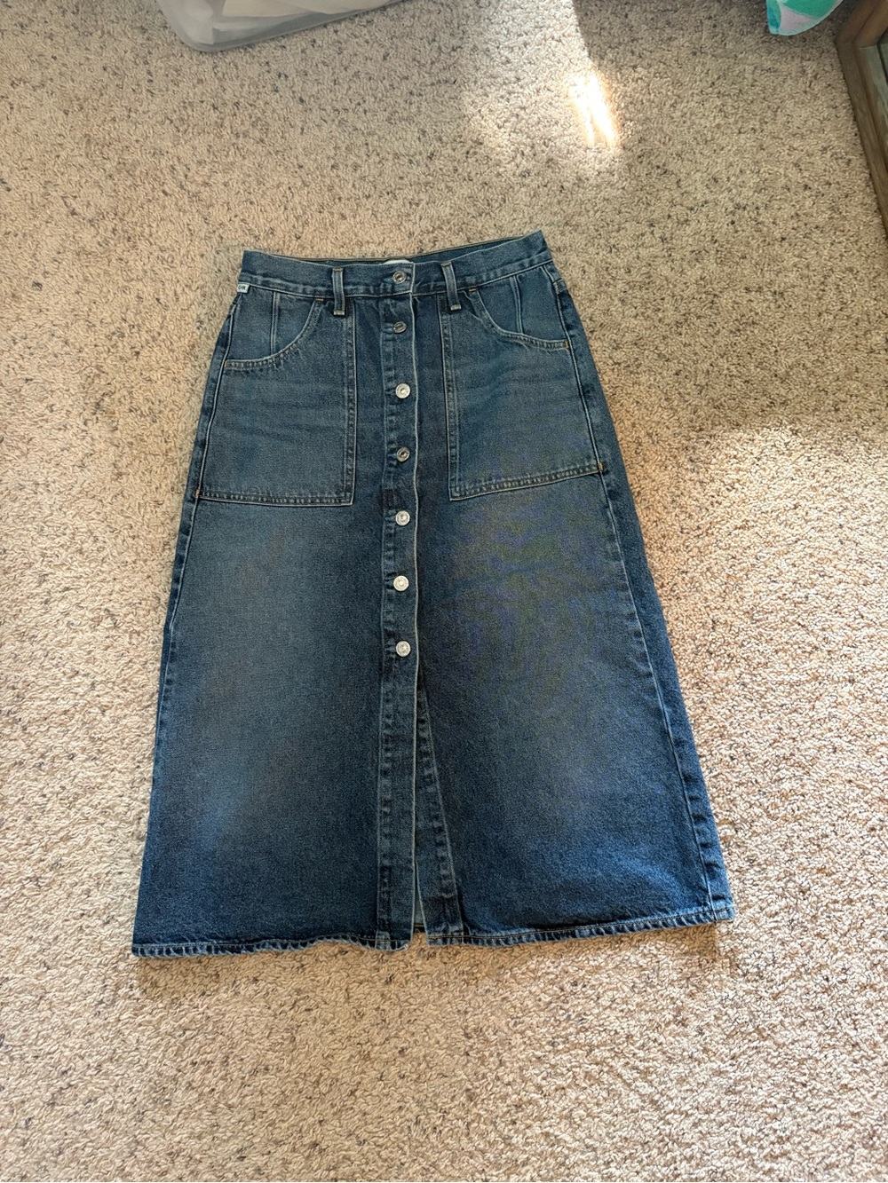 Cotizens Of Humanity Classic Dark Blue Denim Button-Front Midi Skirt